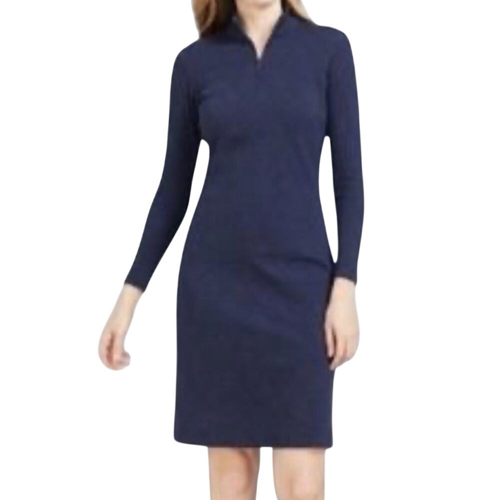 J.McLaughlin Bedford Women’s Med Navy Blue Textured Quilted Mock Neck Zip Dress
